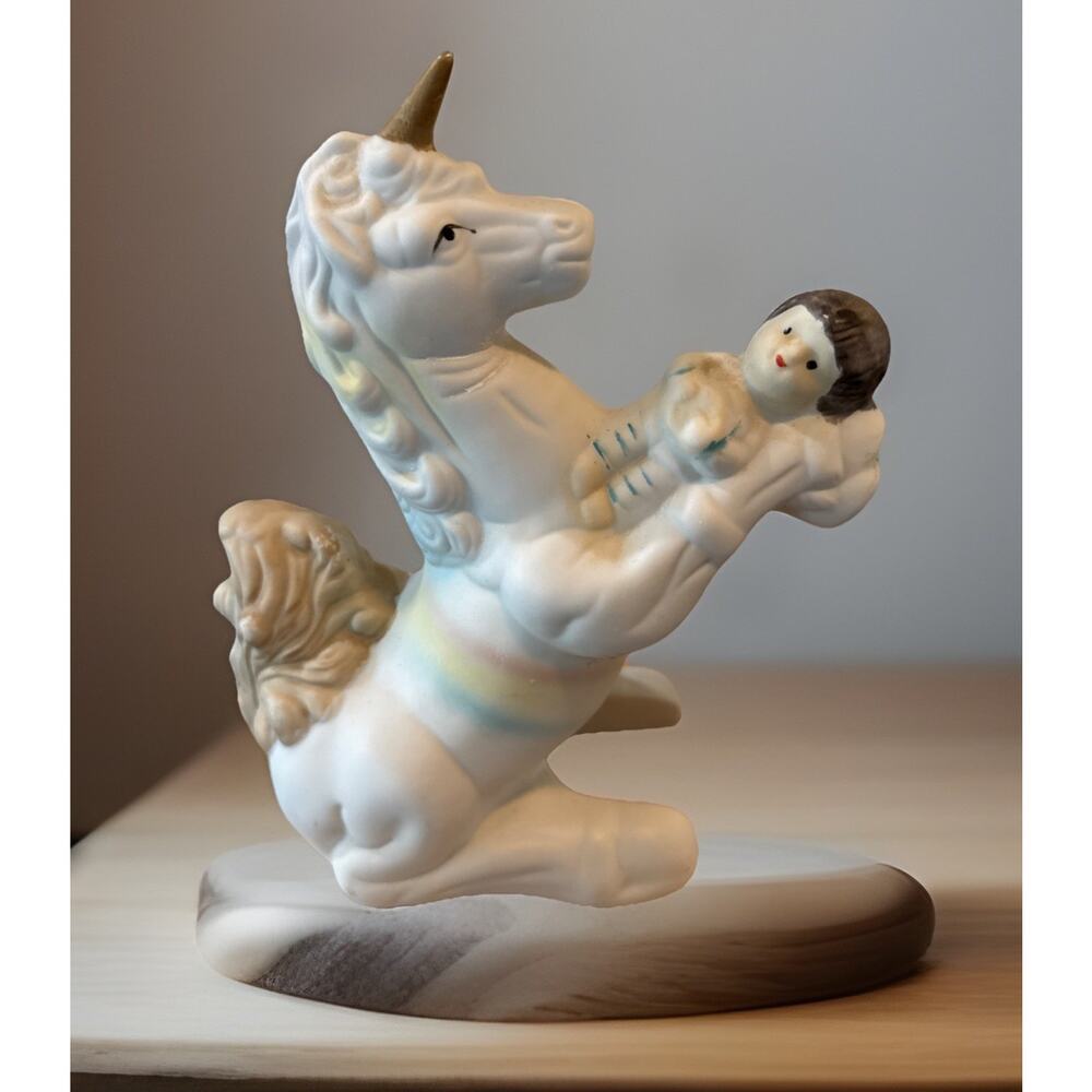 Vintage Unicorn With Dark Hair Child Porcelain Rainbow Coloured Unicorn EUC